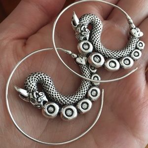 Brand new sterling silver dragon hoop earrings